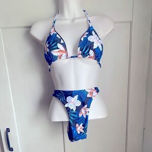 Tropical Print Triangle String Bikini M L